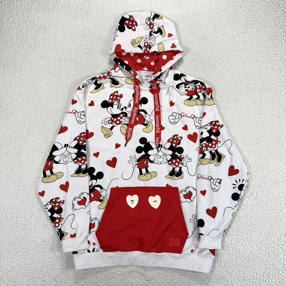 Disney Loungefly Mickey Minnie Hoodie Women's XL Love Hearts Pullover Kawaii
